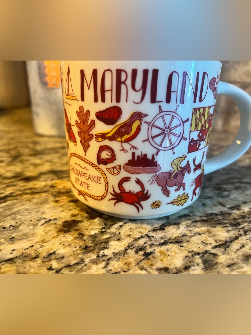 Starbucks Maryland Ceramic Mug - White with Red and Yellow Accents